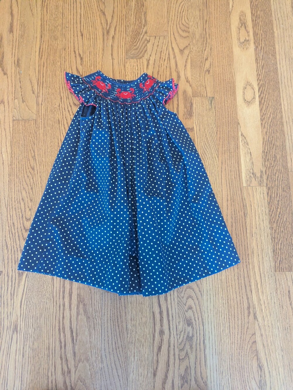 Southern Sunshine Girls 2T Embroidered Smocked Crab Dress Navy Preppy Summer